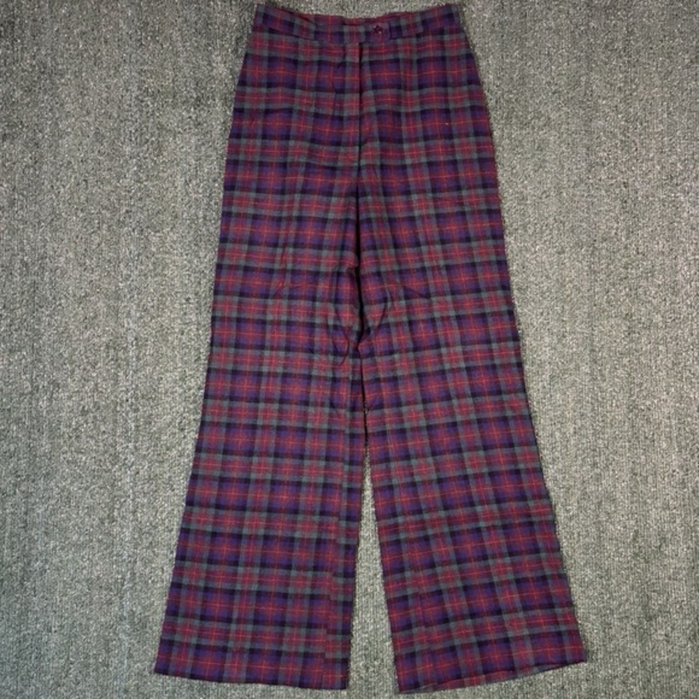 Emily Just Emily Plaid Trousers Womens 12 Purple Green Vintage Wide Leg